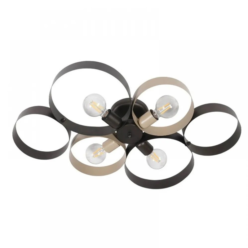 NG Lighting Φωτιστικό Οροφής Πλαφονιέρα Χειροποίητο Μεταλλικό Μαύρο/Μόκα Τετράφωτο Ε27 80x10cm 2026260